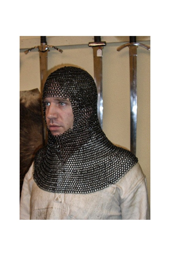 Blackened Chain Mail Armor Coif