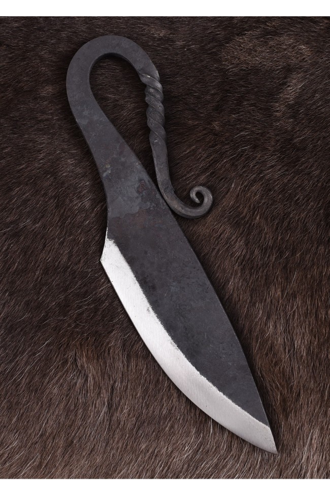 Early medieval hand-forged knive with suede scabbard